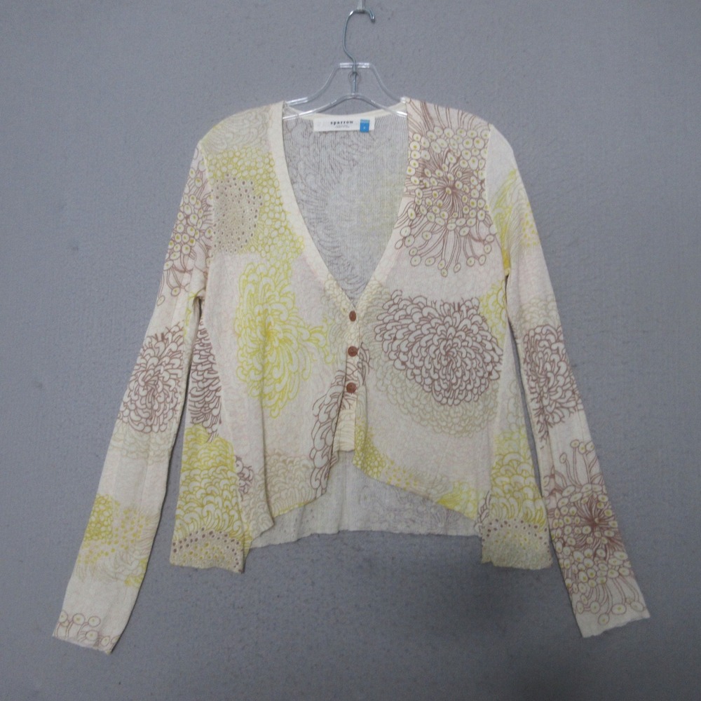 Sparrow Anthropologie Cardigan Floral Linen Cotton Lightweight Boho Layer Artsy